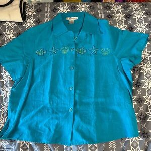 Dressbarn Teal Silk-Linen Blend top and pants set